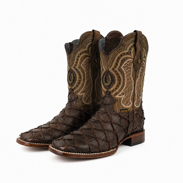 LA HERRADURA MENS PRINT DANIEL PIRARUCU CHOCOLATE/RAYADA CAFE SQUARE TOE NEW BOOTS