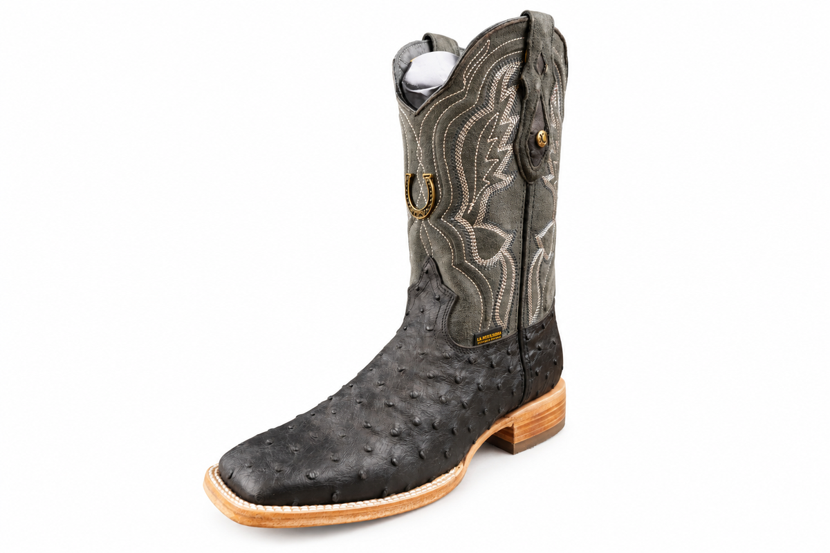 LA HERRADURA MENS DANIEL   CLON AVESTRUZ NEGRO/ GAMUZA GRIS OXFORD/ S.ROJO SQUARE TOE BOOT