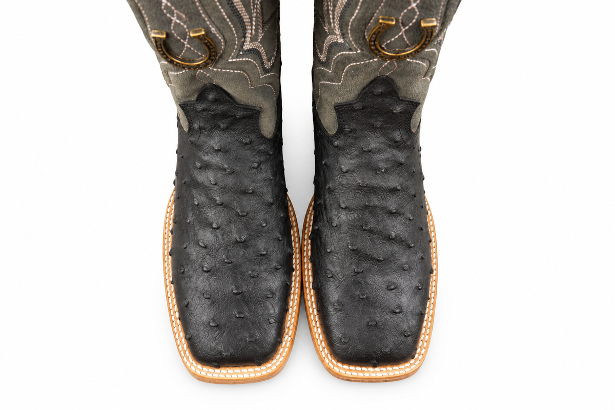 LA HERRADURA MENS DANIEL   CLON AVESTRUZ NEGRO/ GAMUZA GRIS OXFORD/ S.ROJO SQUARE TOE BOOT