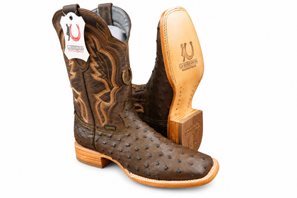 LA HERRADURA MENS DANIEL   CLON AVESTRUZ CHOCÓ / SILVERADO BRANDY SQUARE TOE BOOT