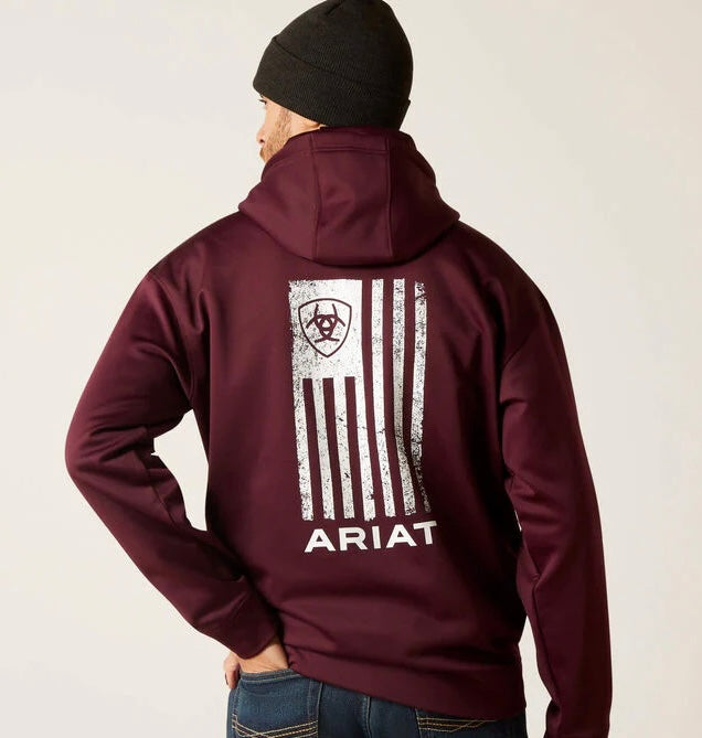 ARIAT HOODIE LOGO TEK FLEECE HOOD MALBEC HEATHER 10046248