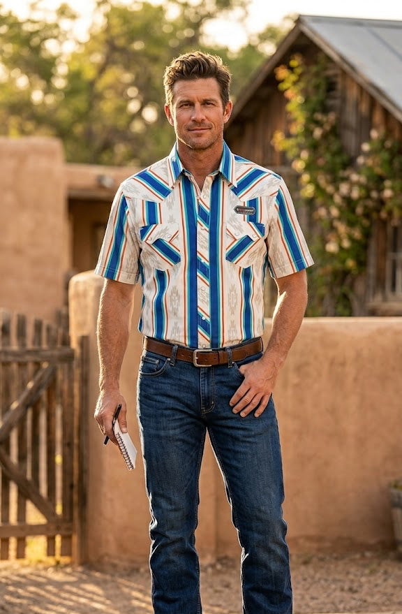 ROCK&ROLL MENS STRIPED BRUSHED SHORT SLEEVE SHIRT- BMN3S08657