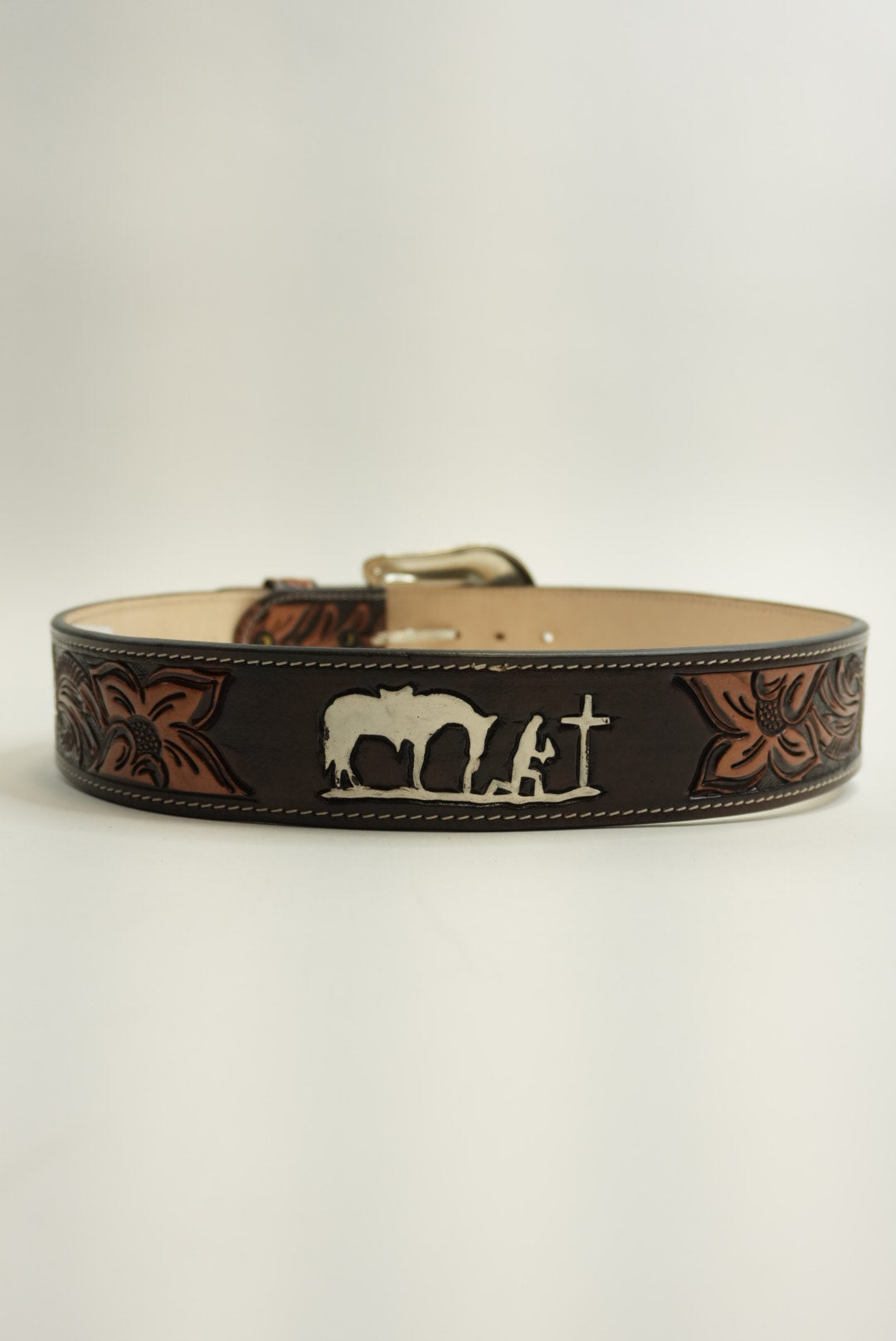 LA HERRADURA BELT 2 INCH BROWN WITH FLOWERS LH NEW DESIGN