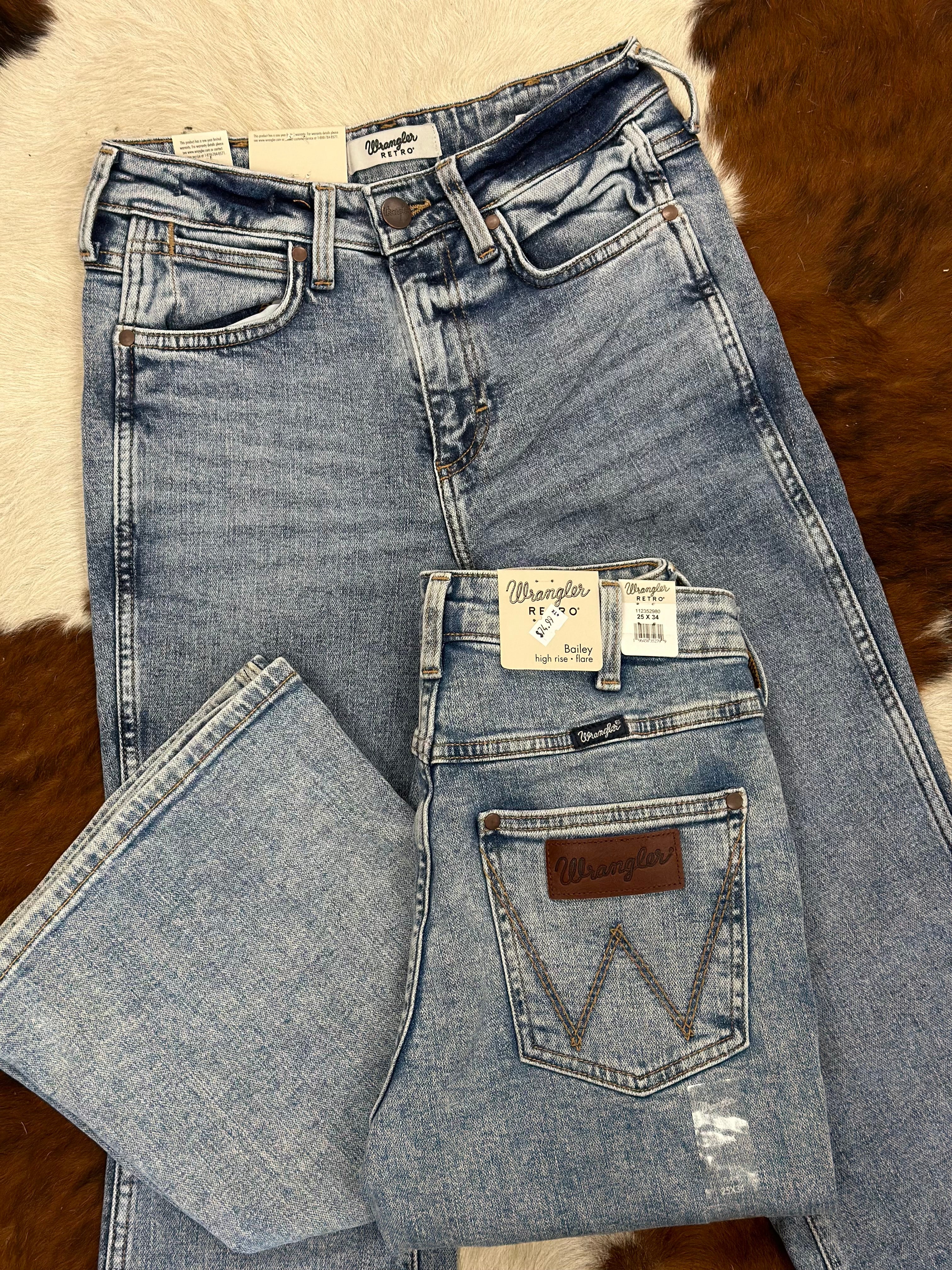 WOMENS WRANGLER BAILEY ACID WASH FLARE JEAN