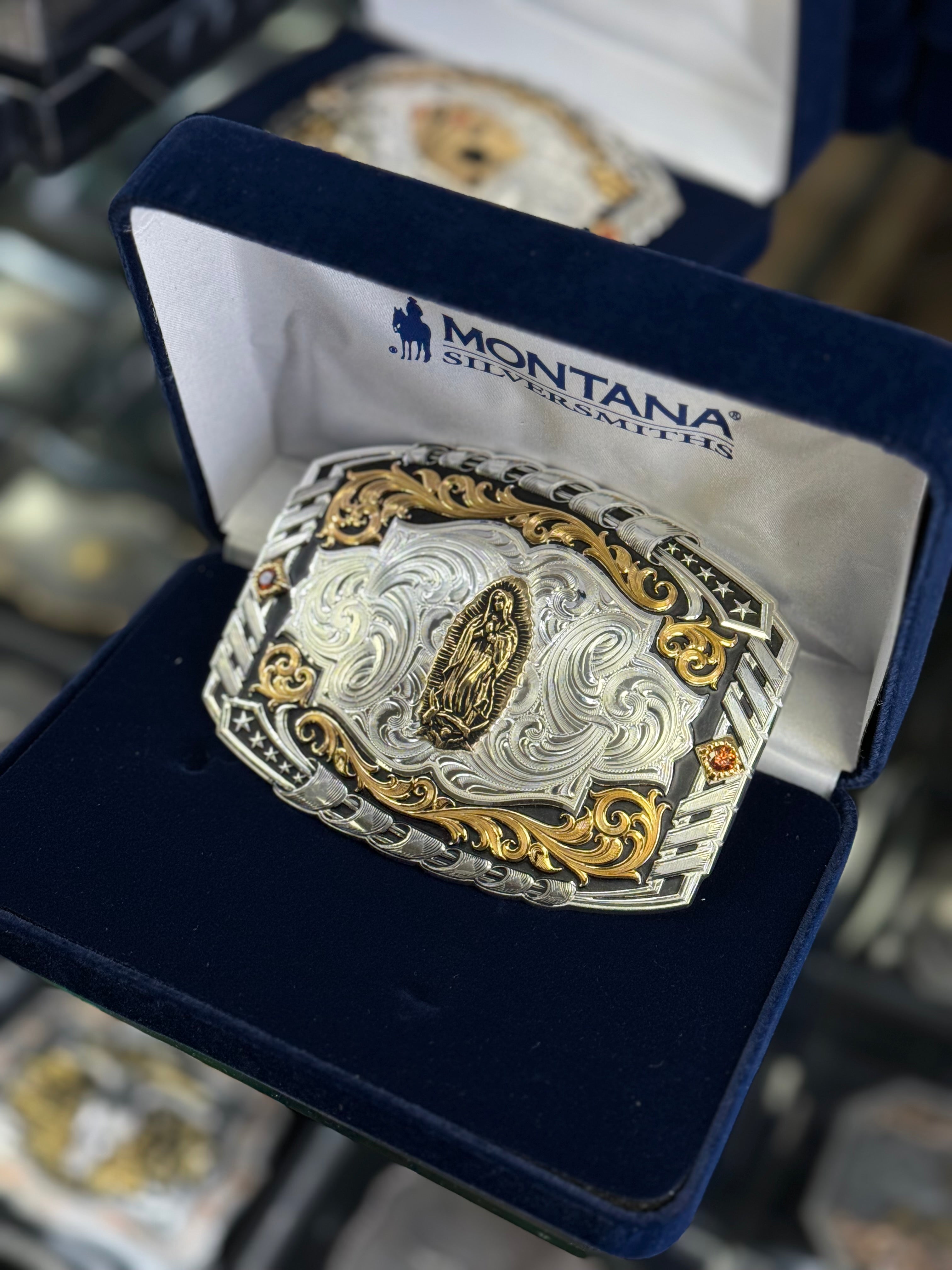 Montana Silver Buckle Virgen de Guadalupe plata