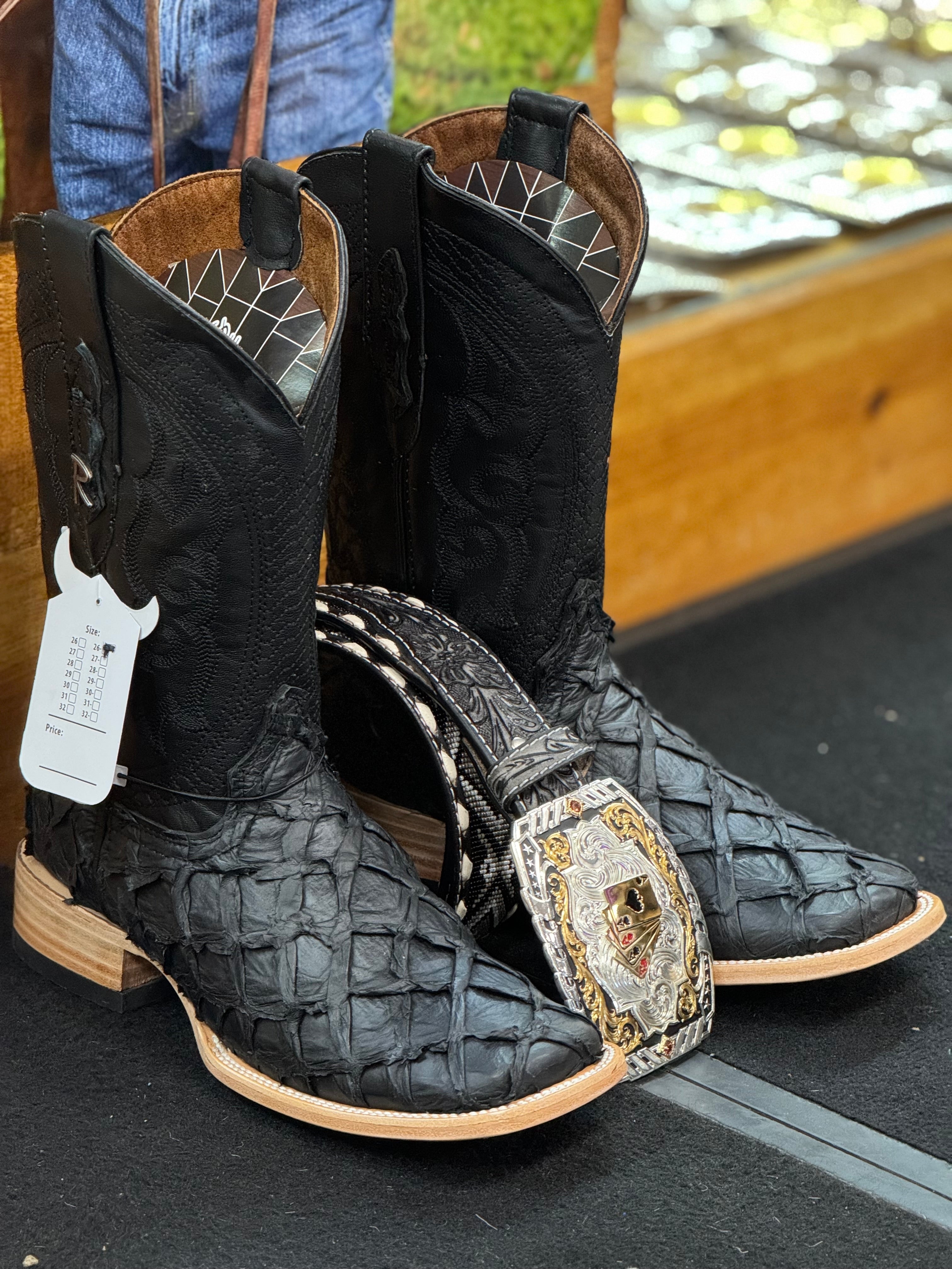 RANCHERS BIGBASS ALL BLACK MATTE TELARAÑA SQUARE TOE BOOT