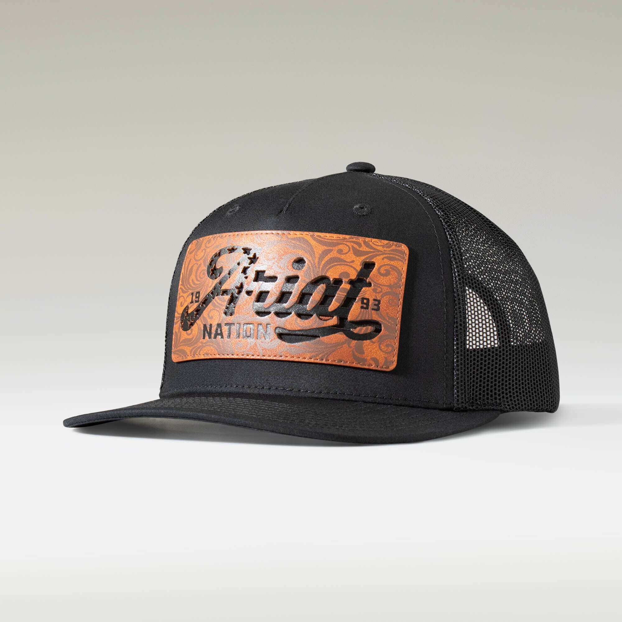 ARIAT MENS BLK LEATHER FLAG PATCH CAP -86201