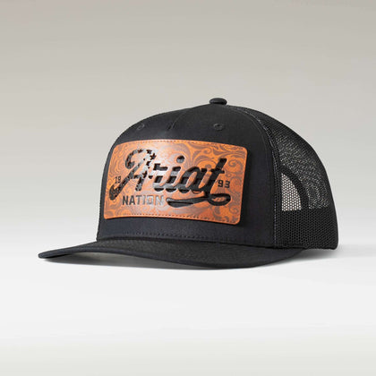 ARIAT MENS BLK LEATHER FLAG PATCH CAP -86201