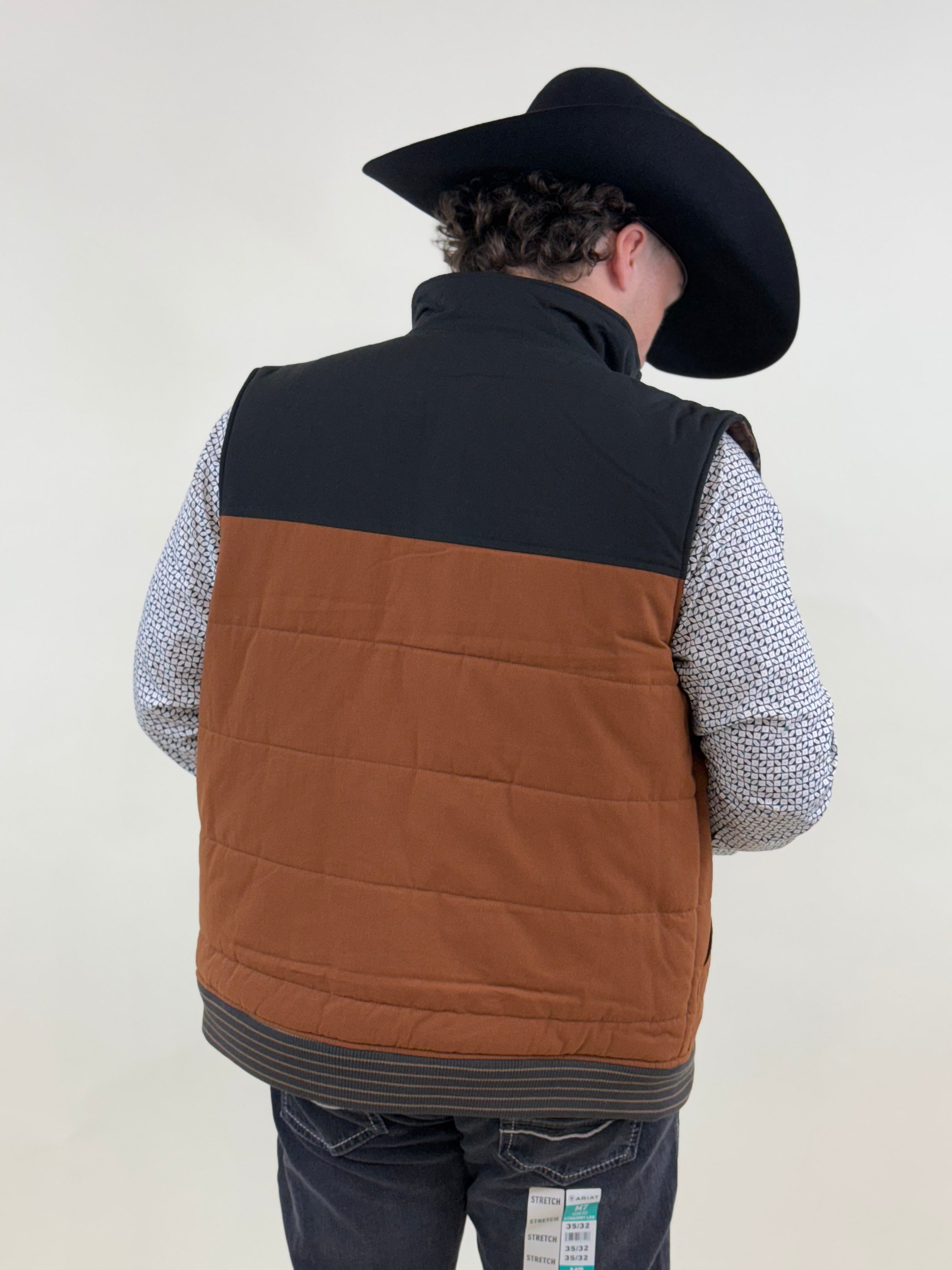 MENS CINCH REVERSIBLE QUILTED VEST- BROWN/ NAVY