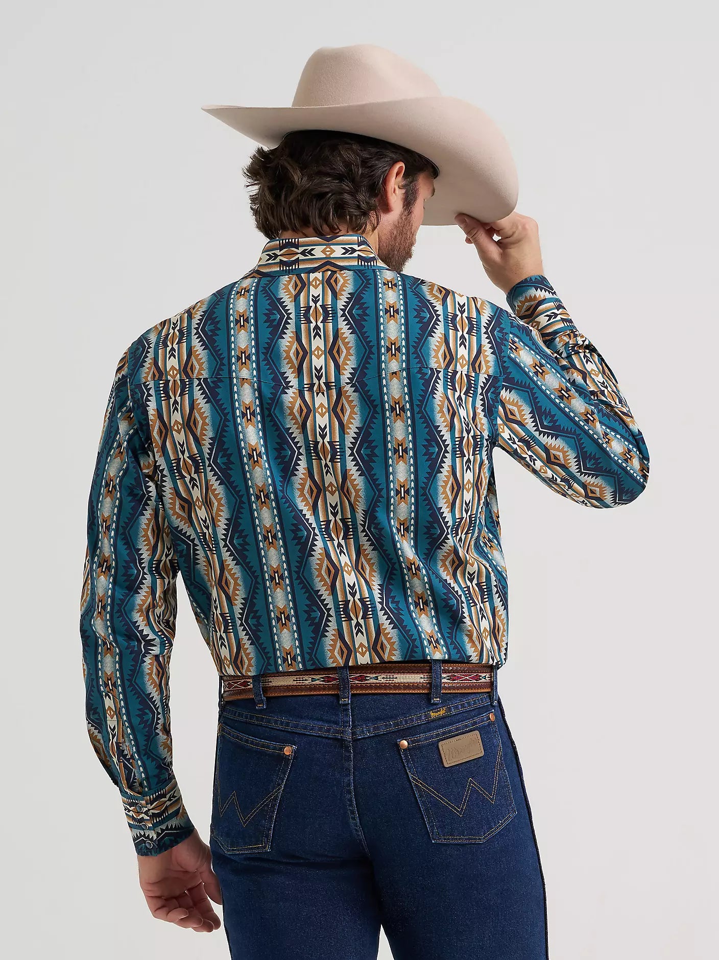 MEN'S LONG SLEEVE WRANGLER SHIRT BLUE AZTEC STYLE 112384297
