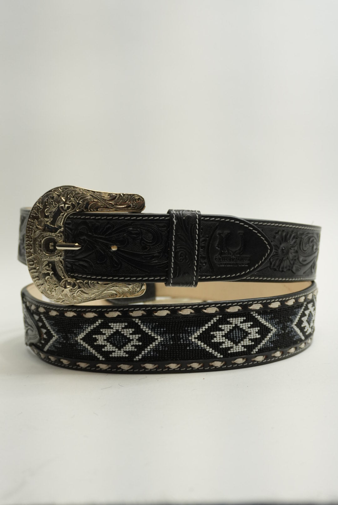 LA HERRADURA BELT 2 INCH BLACK/NAVY BLUE WITH WHITE NEW DESIGN