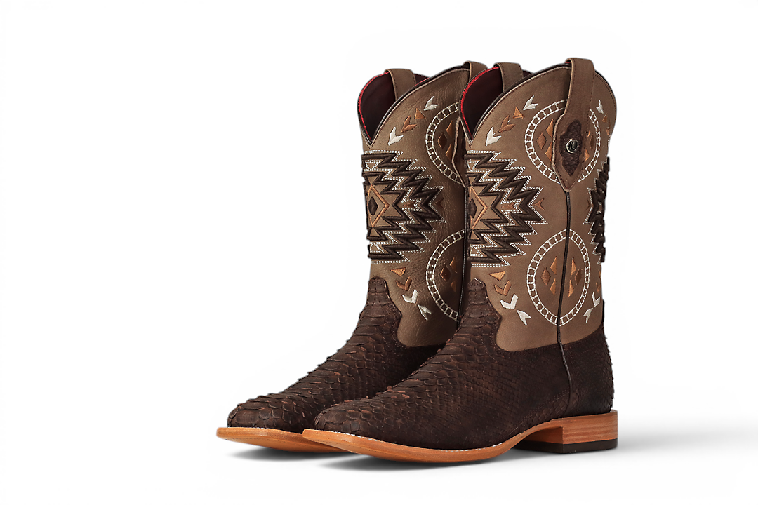 LA HERRADURA LH009 MEN’S BOOTS EXOTIC-RANCHERA PYTHON BROWN NOBUCK SQ TOE EE