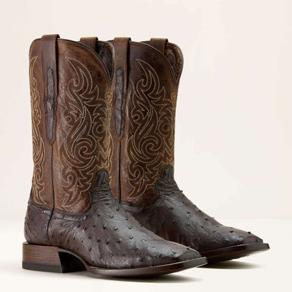 ARIAT MEN BOOT CLASSIC CASH CIGAR FULL OSTRICH LOCI BROWN WIDE SQ.TOE 10063775