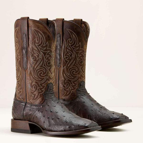 ARIAT MEN BOOT CLASSIC CASH CIGAR FULL OSTRICH LOCI BROWN WIDE SQ.TOE 10063775