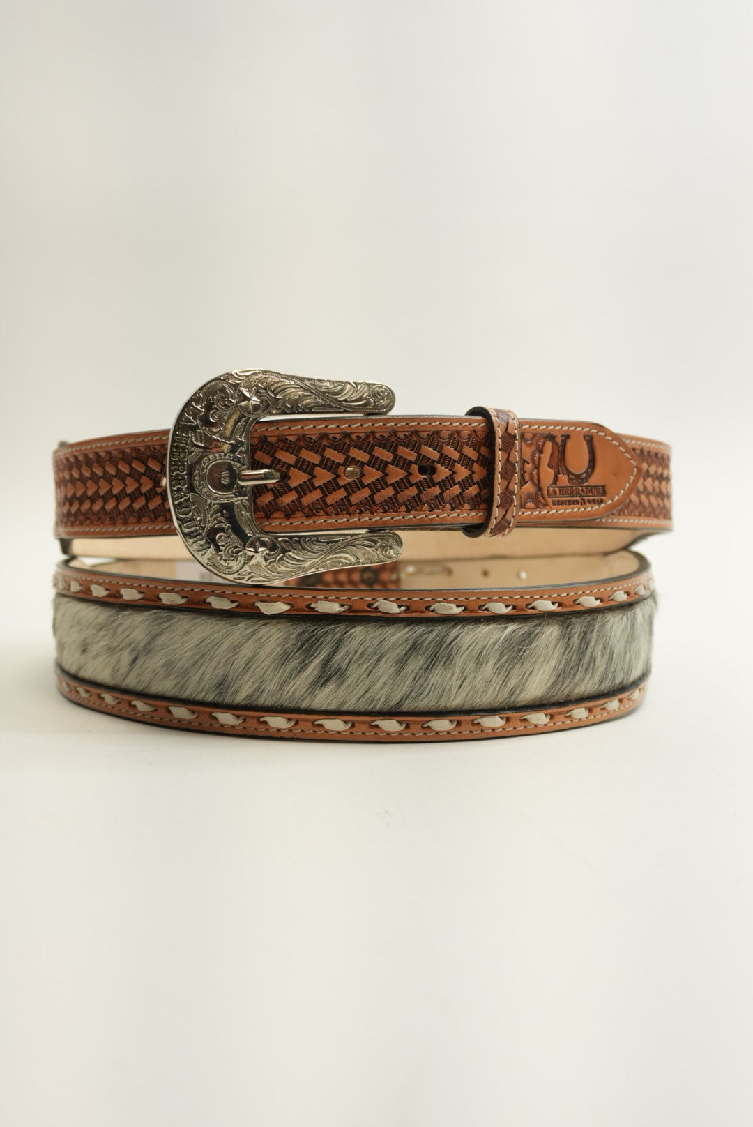 LA HERRADURA COWHIDE BLACK/WHITE 2 IN BELT ONLY