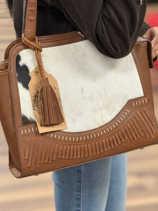 CATCHFLY STUDIO LEATHER OVER THE SHOULDER BAG COWHIDE BLACK & WHITE
