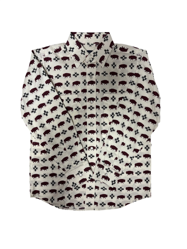 Camisa de manga larga Panhandle Aztec Natural con broches para niños - R2S2510