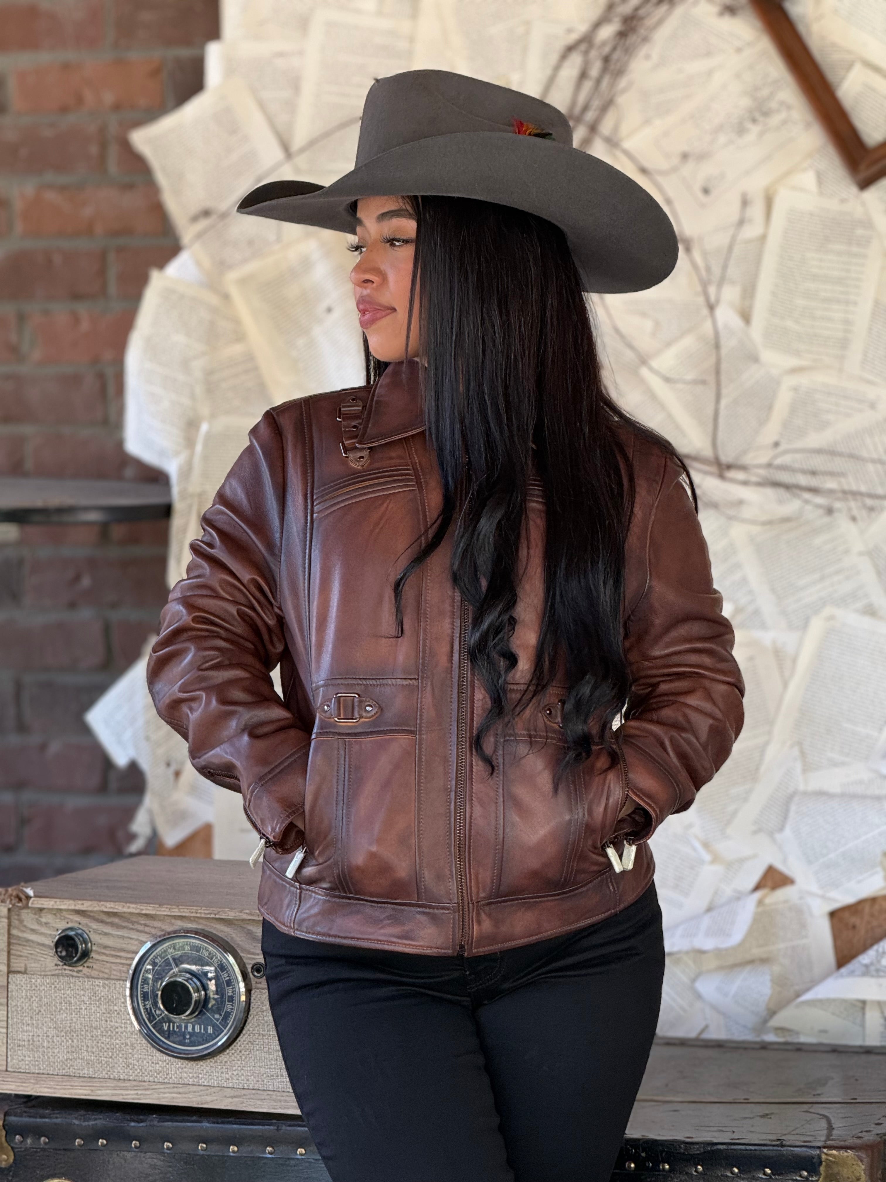 Cuadra Women Brown Leather Jacket