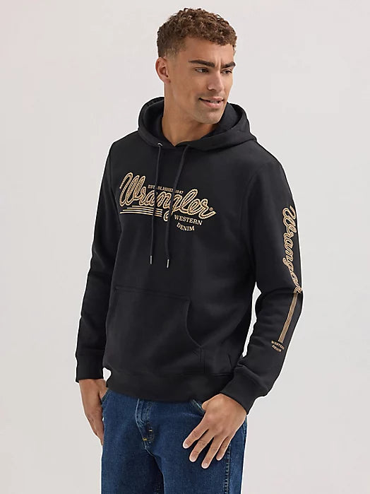 Men’s Wrangler Logo Arm Hit Pullover Hoodie Jet Black