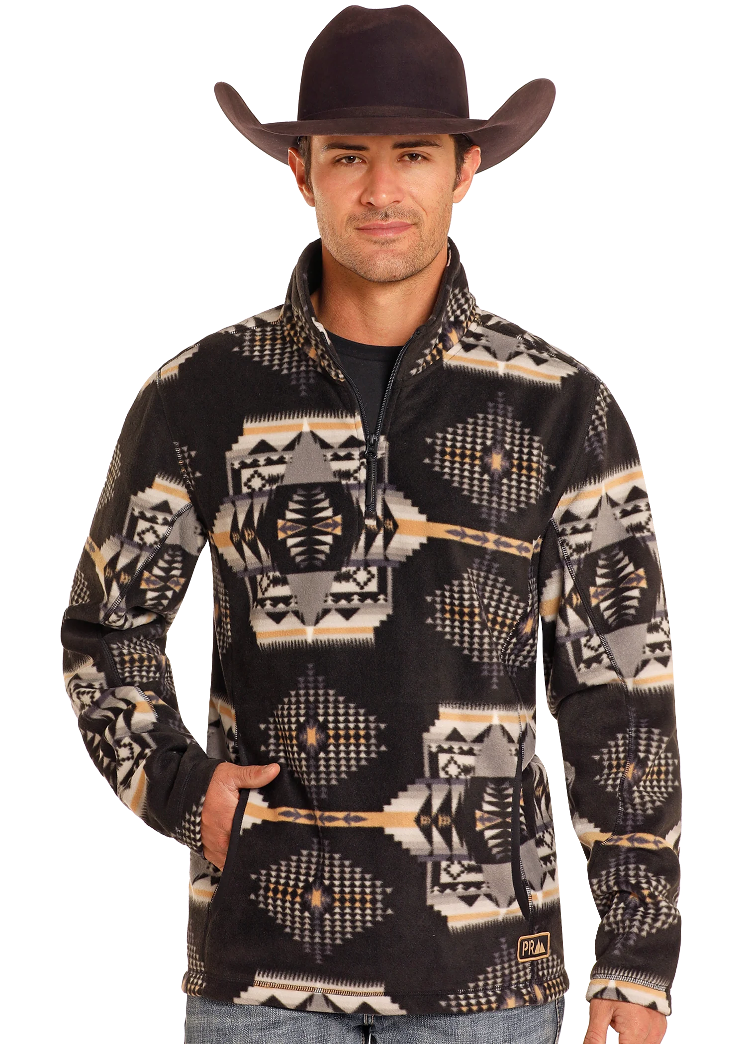 PANHANDLE BLACK AZTEC PRINTED FLEECE PULLOVER