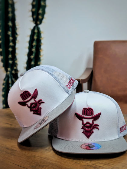 DE RANCHO HATS SNAPBACK WHITE AND BURGUNDY