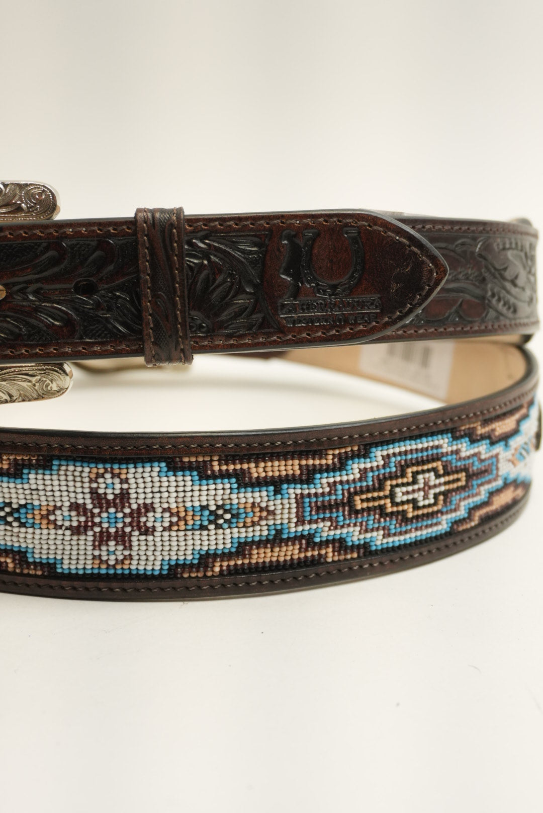 LA HERRADURA BELT AZTEC BROWN/ BLUE WITH WHITE NEW DESIGN
