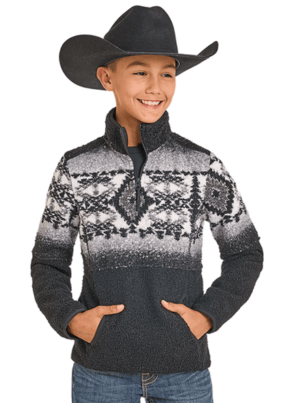 PANHANDLE ESLIM BOYS BLACK FLEECE BORDER AZTEC PULLOVER DB91C06185