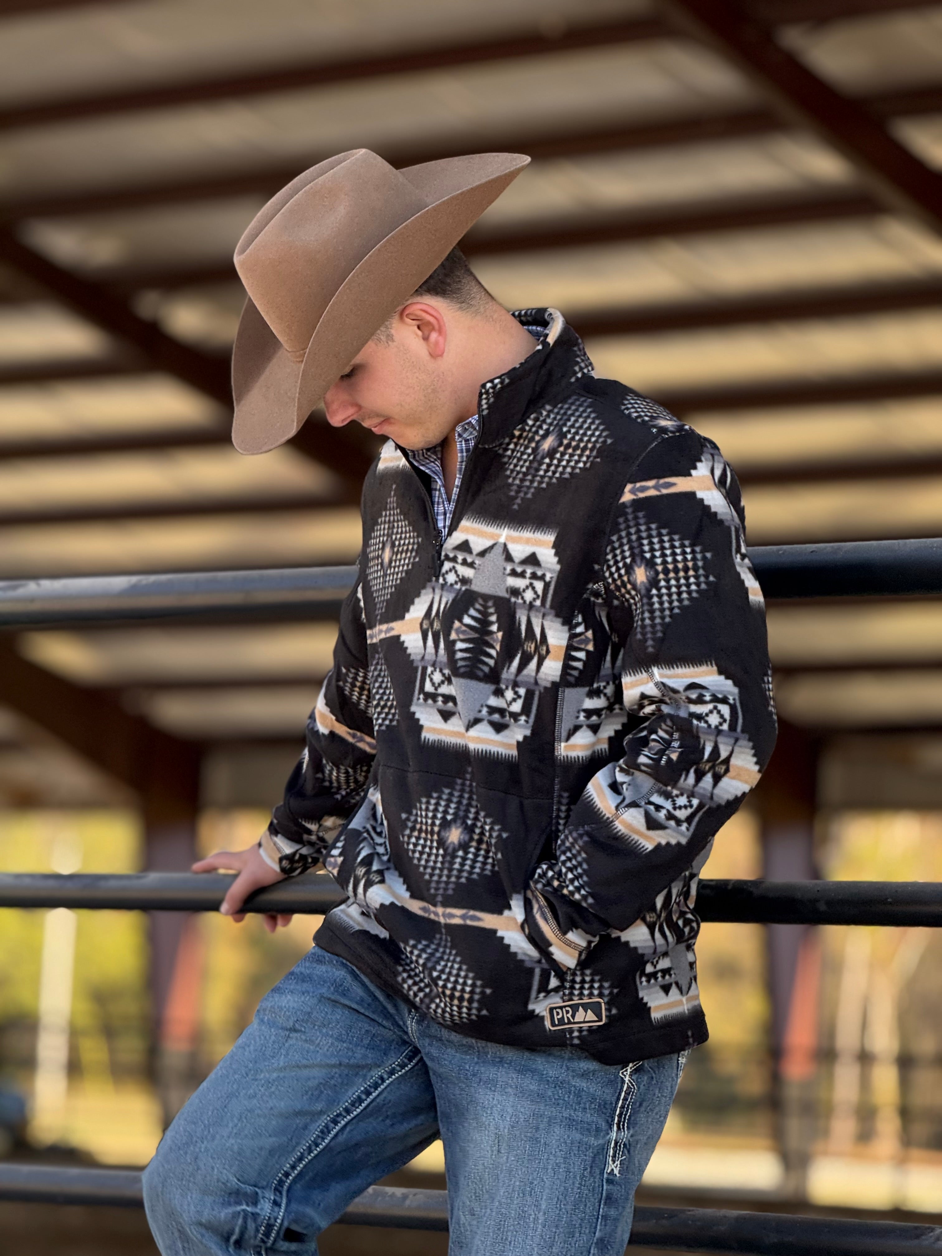 PANHANDLE BLACK AZTEC PRINTED FLEECE PULLOVER