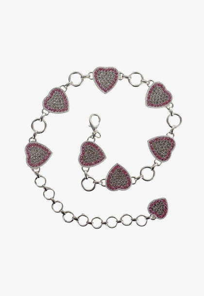NOCONA BELT GIRLS SILVER CHAIN HART BELT PINK STONE N4442730