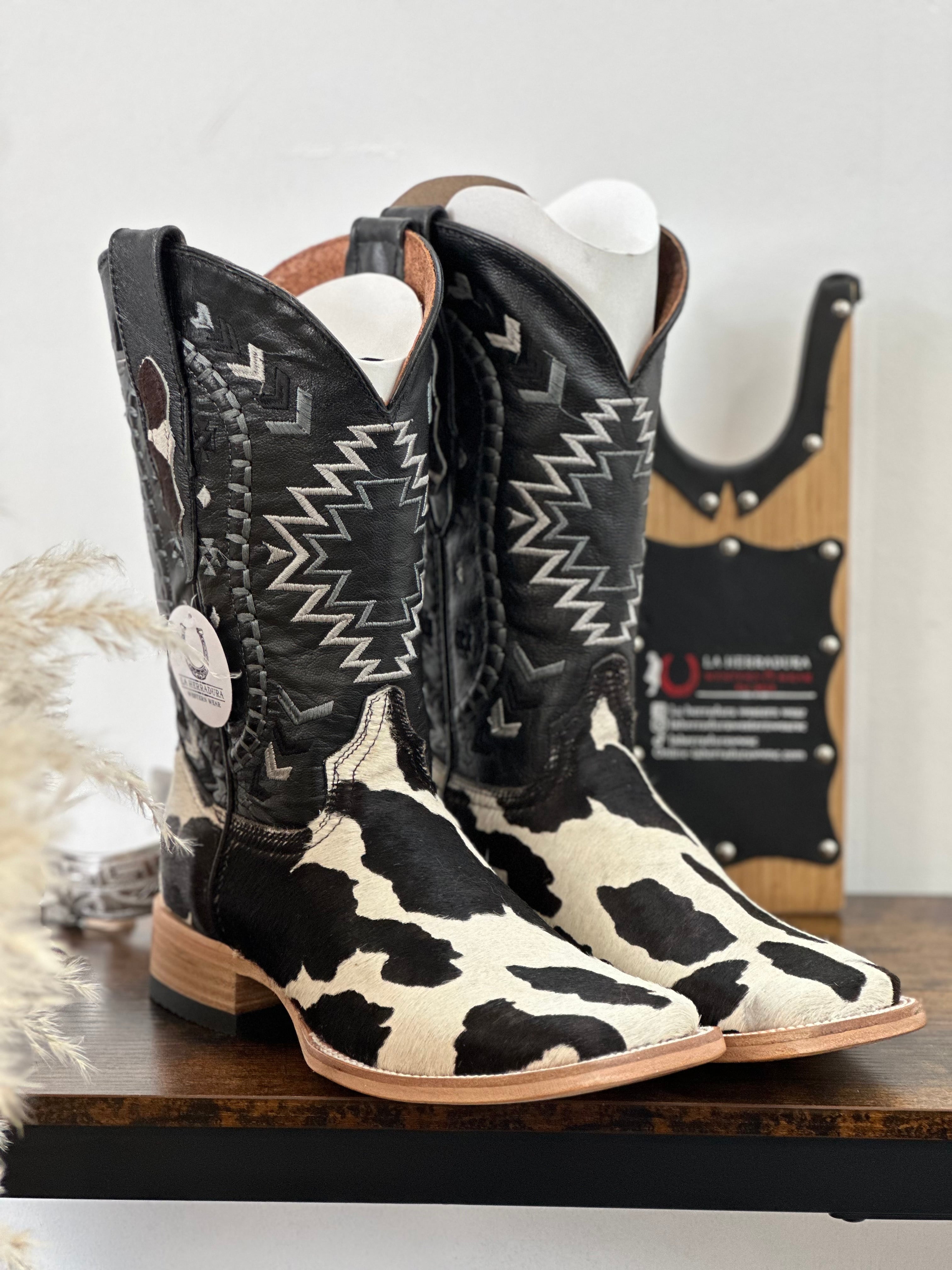 LA HERRADURA WESTERN WEAR COW HIDE BLEACH RG NEGRO CHEROKEE BOOTS