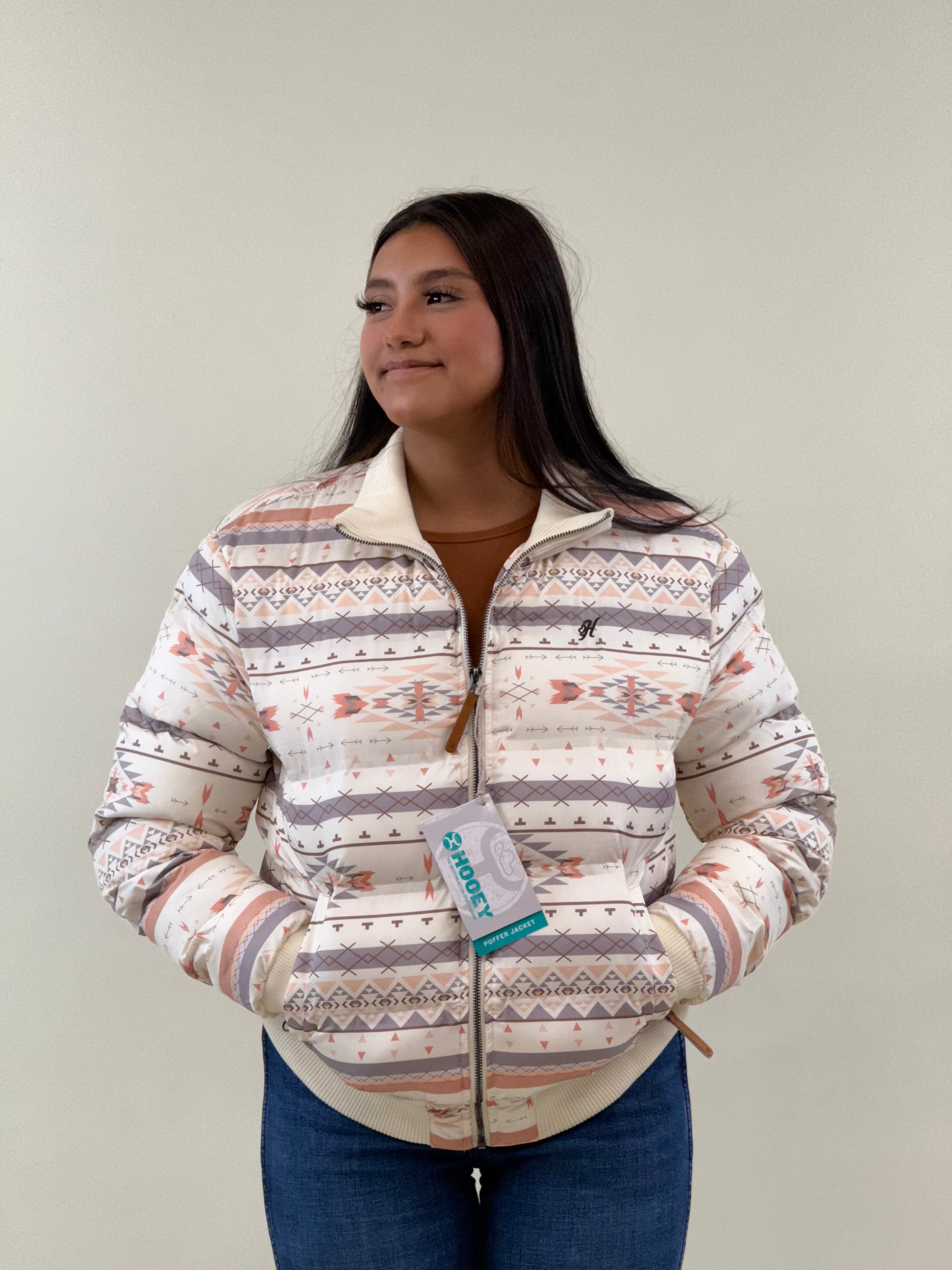 Hooey Womens Pink/White Puffer Jacket Full Zip Up