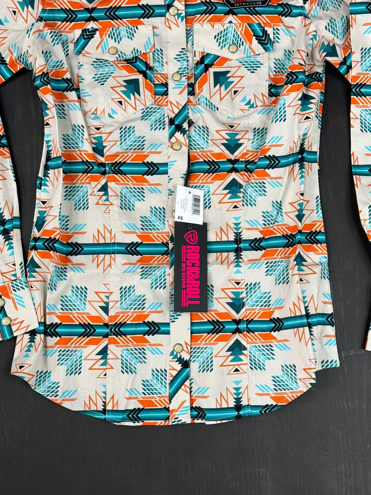 ROCK&ROLL WOMENS AZTEC TURQUOISE LONG SLEEVE SNAP SHIRT