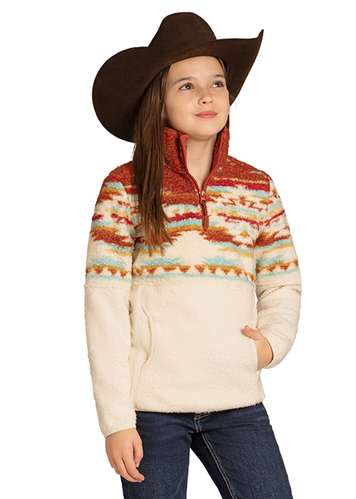 PAHANDLE SLIM  WOMENS BLACK YOUTH GIRLS AZTEC BORDER BERBER PULLOVER DG91C06863