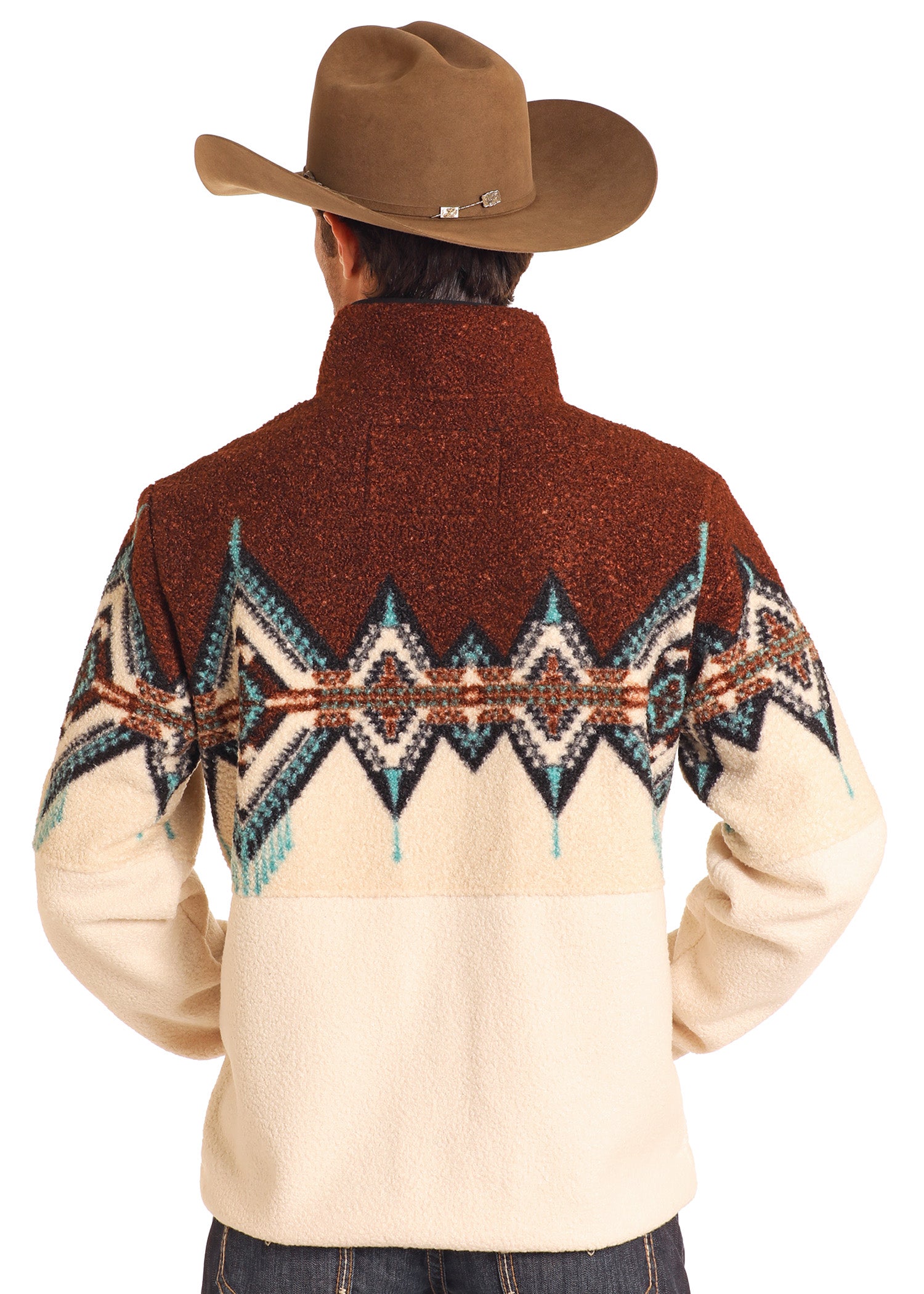 PANHANDLE MEN DARK BROWN BORDER BERBER PULLOVER DM91C04069