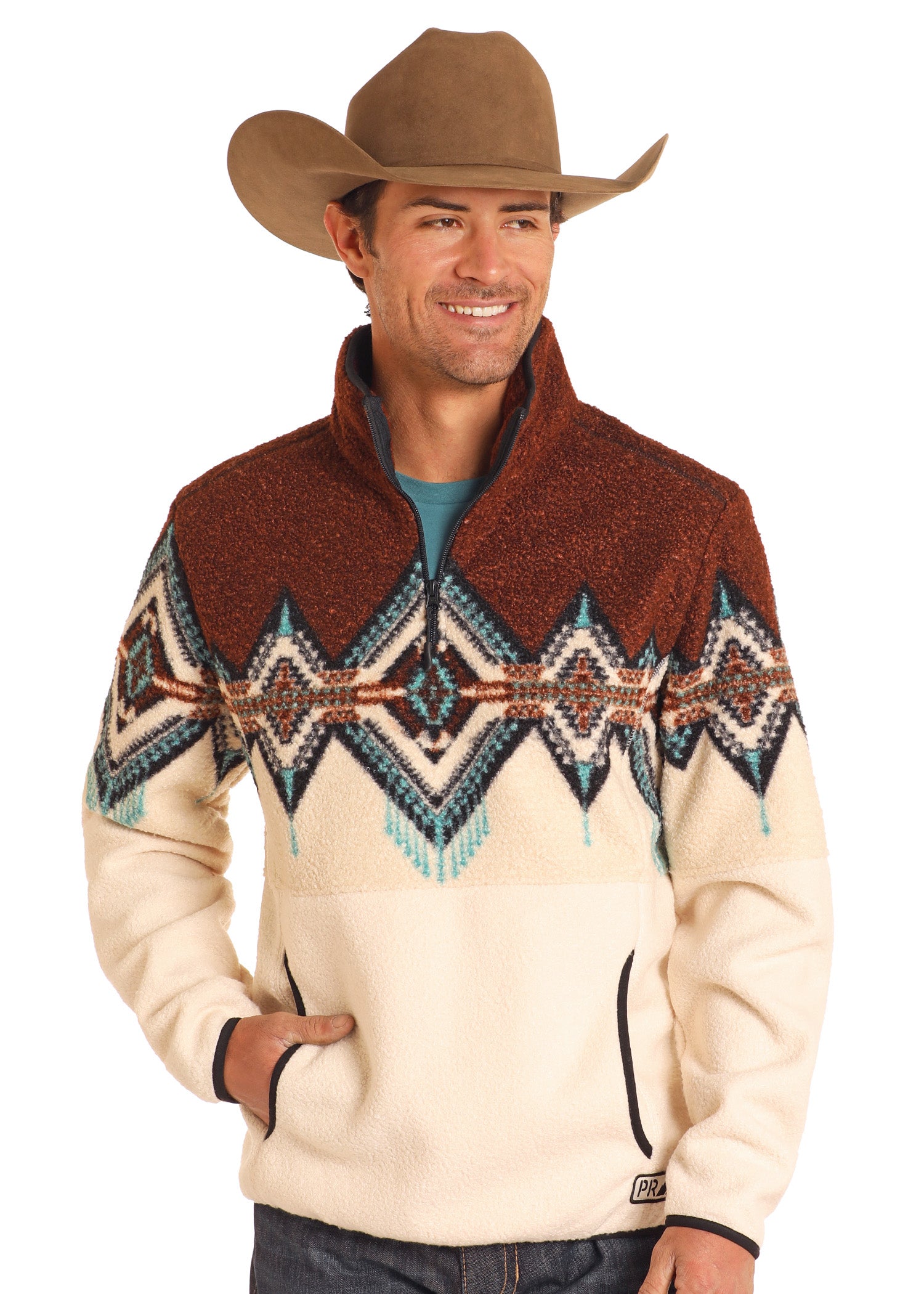 PANHANDLE MEN DARK BROWN BORDER BERBER PULLOVER DM91C04069