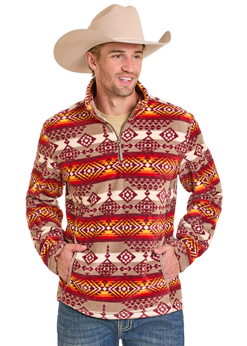 PANHANDLE SLIM MEN TAUPE AZTEC PLEECE PULLOVER DM91C07314