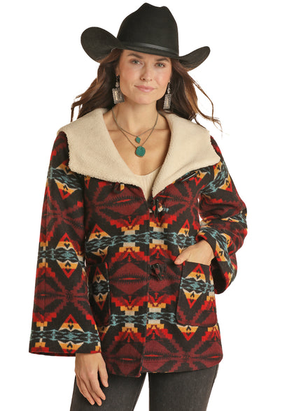 POWDER RIVER OUTFITTERS PREMIUM WOOL WOMENS AZTEC WOOL CAPE COAT DW92C01502