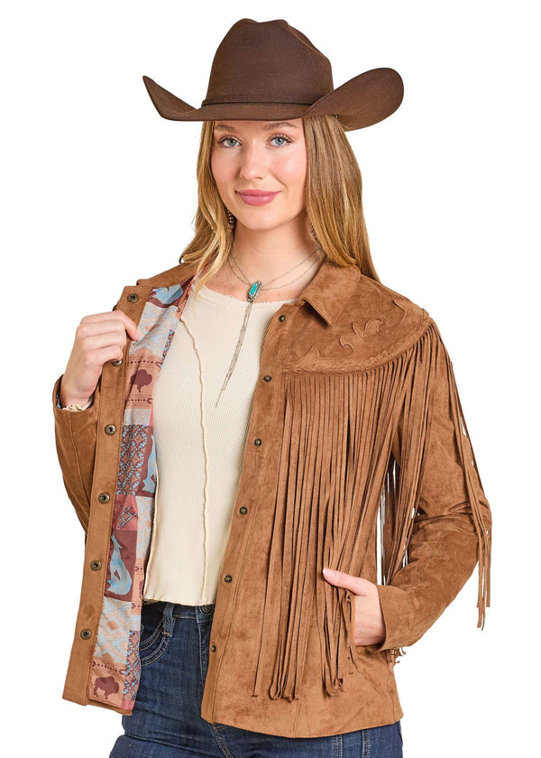 CAZADORA DE MUJER PANHANDLE SLIM CAMEL CON FLECOS DE ANTE DW92C06875