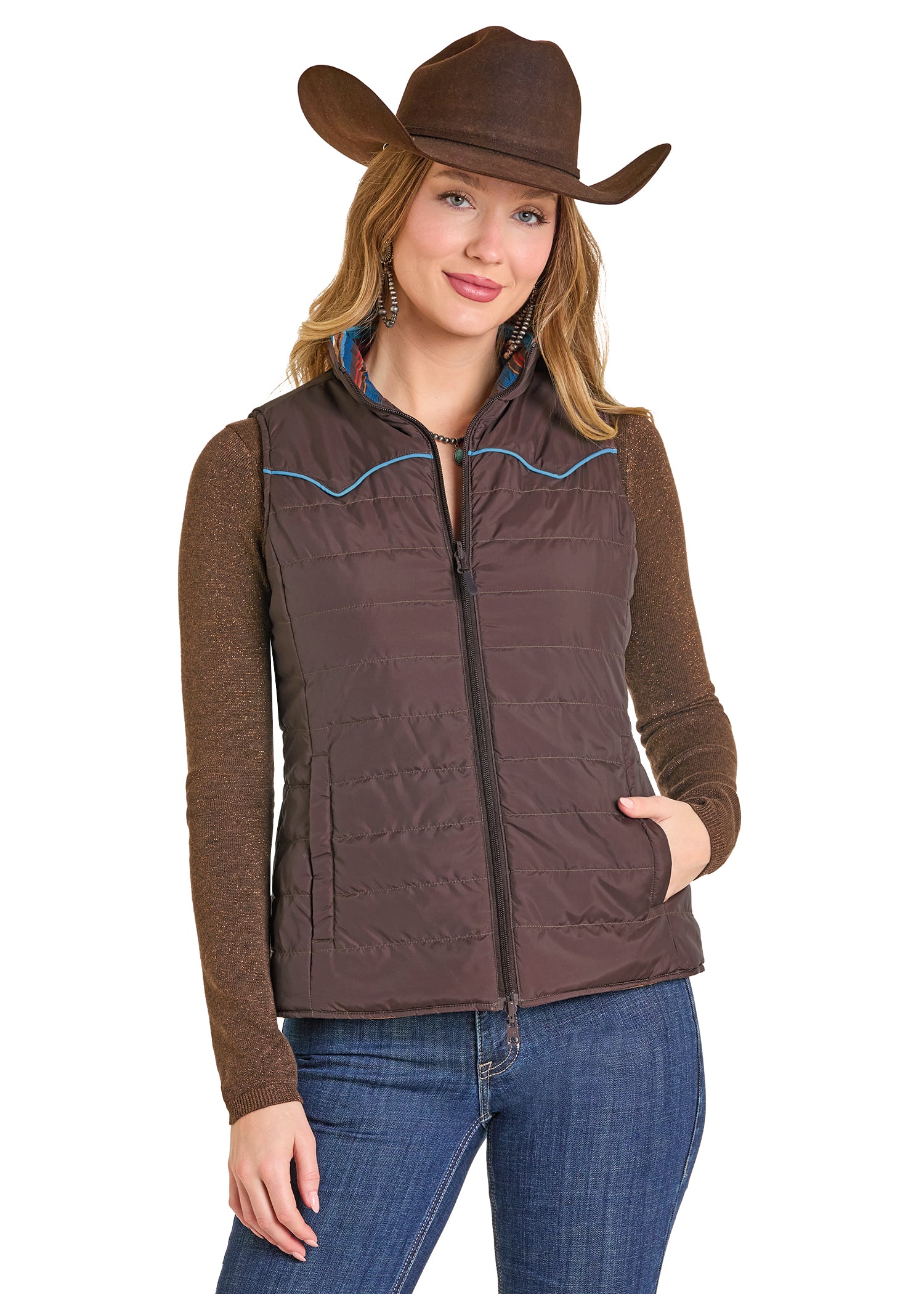PANHANDLE SLIM WOMEN VEST CHOCOLATE REVERSIBLE PUFFER  VEST DW98C06850