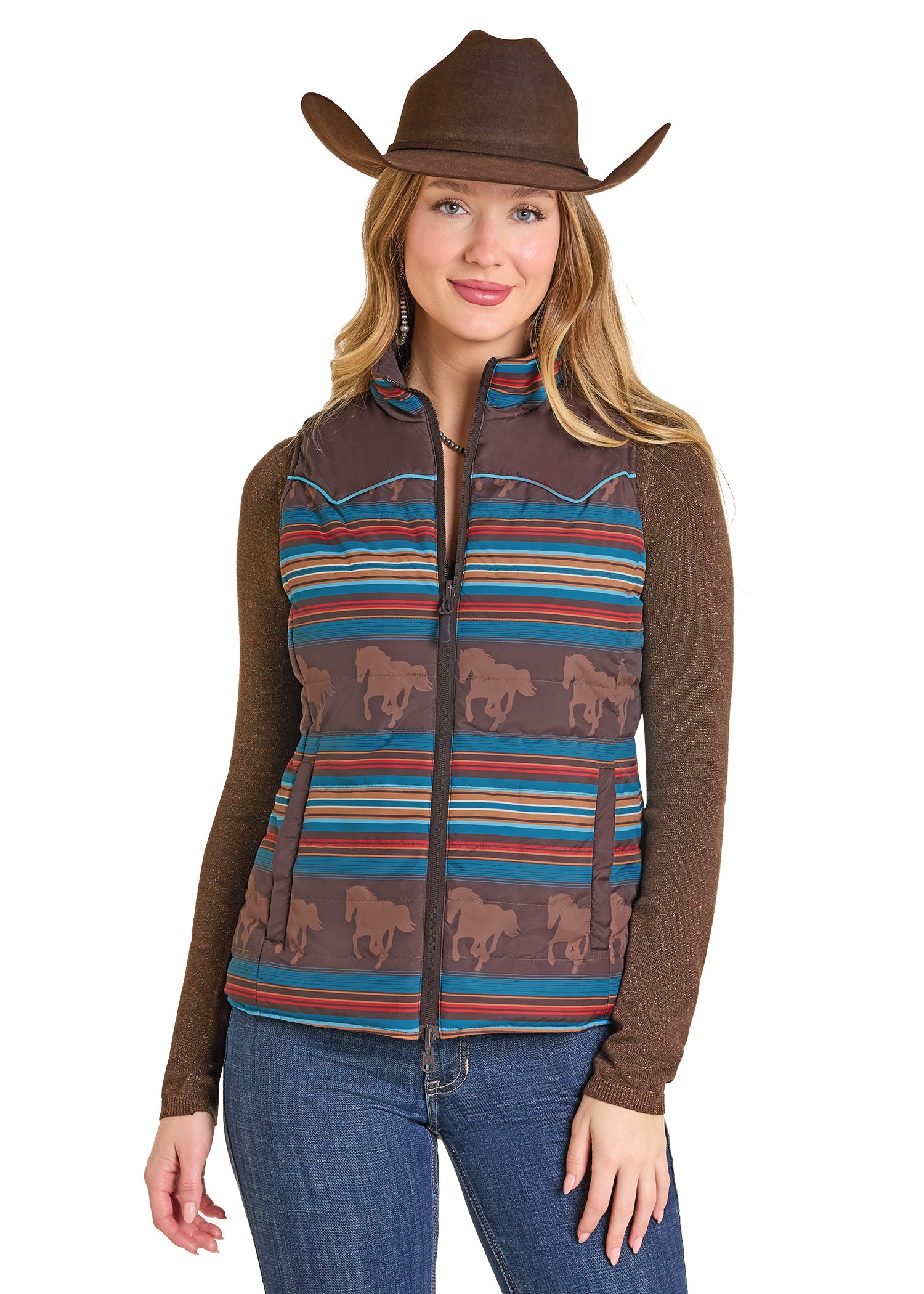 PANHANDLE SLIM WOMEN VEST CHOCOLATE REVERSIBLE PUFFER  VEST DW98C06850