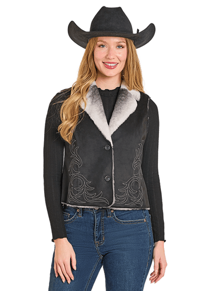 CHALECO DE MICROSUEDE BORDADO NEGRO PARA MUJER PANHANDLE SLIM DW98C06868