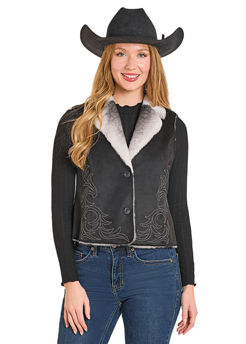 PANHANDLE SLIM WOMEN BLACK EMBROIDERED MICROSUEDE VEST DW98C06868