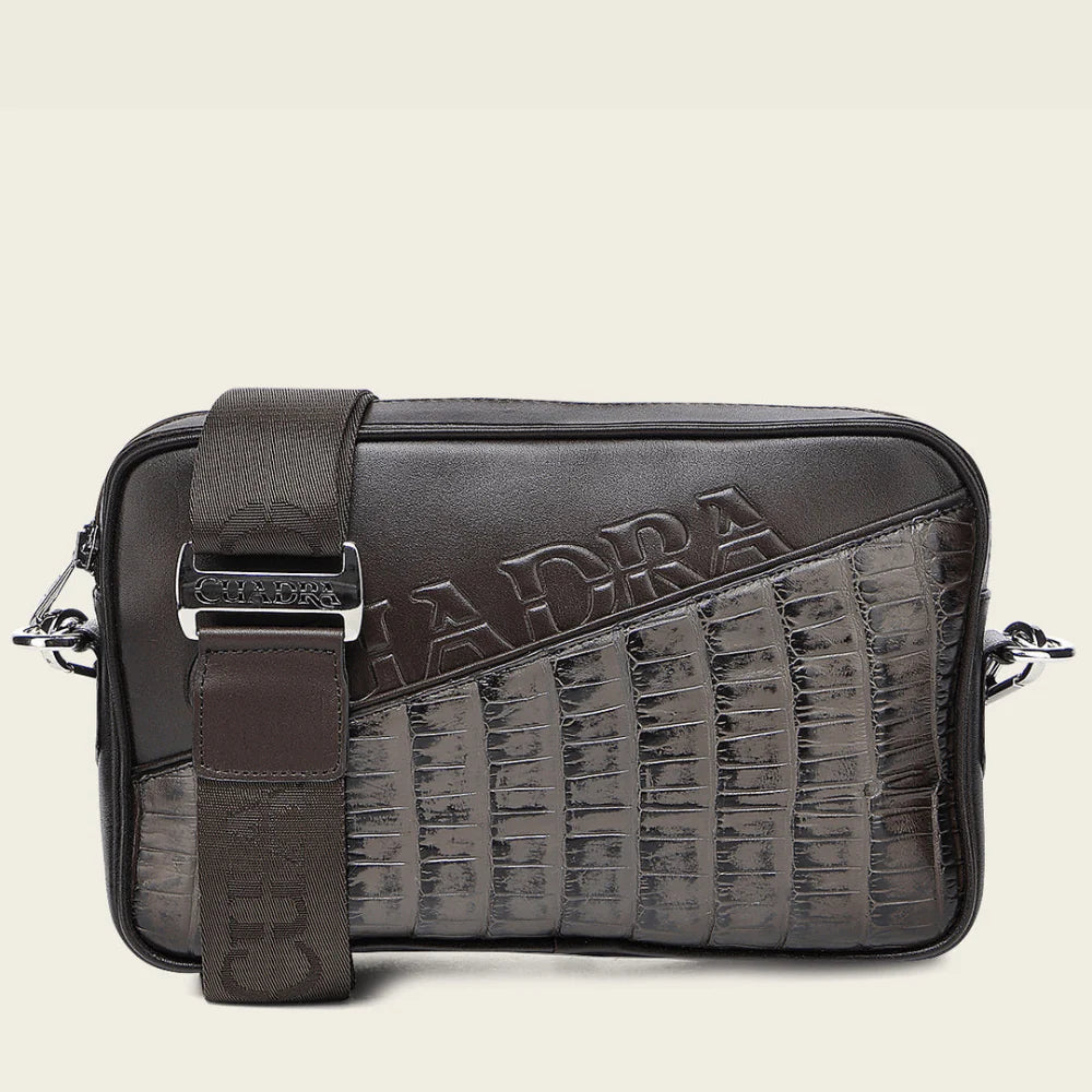 BOLSA CUADRA MENS ALLIGATOR CERDENA CAFE LASER ZIP DU729