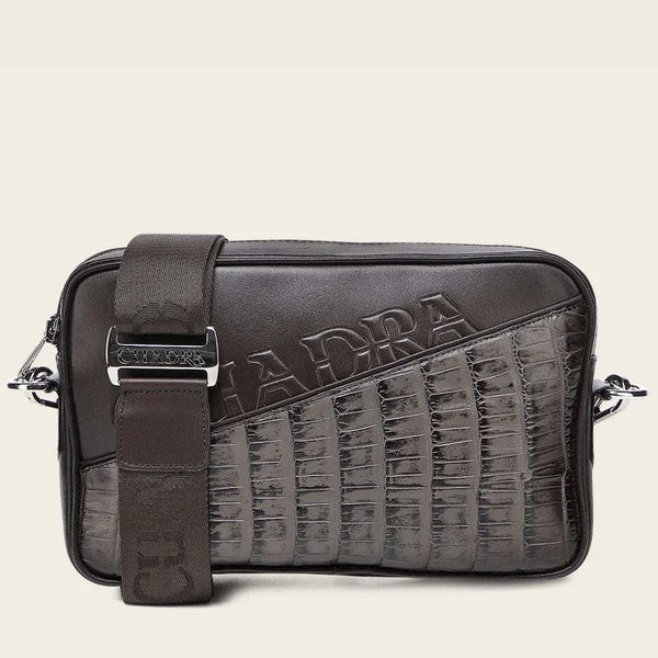 BOLSA CUADRA PARA HOMBRE PIEL DE COCODRILO CERDEÑA CAFÉ LÁSER CIERRE DU729