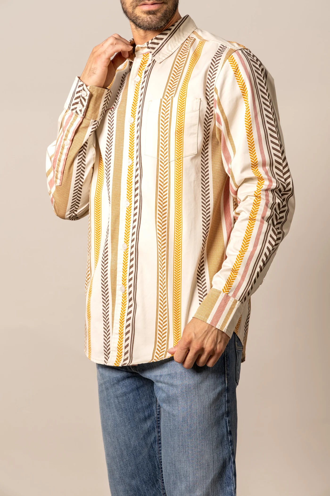 KIMES RANCH MEN DOUBLE TAP STRIPE NATURAL SHIRT