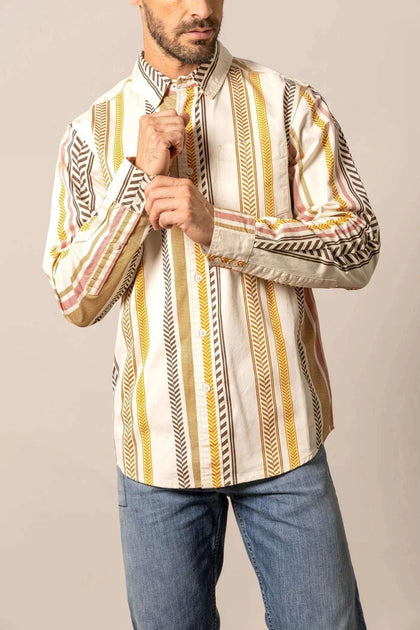 CAMISA NATURAL DE RAYAS DOBLE TAP PARA HOMBRE KIMES RANCH