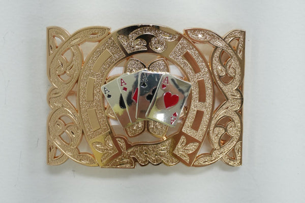 ACES FLORAL DESIGN ALL GOLD SQUARE BUCKLE