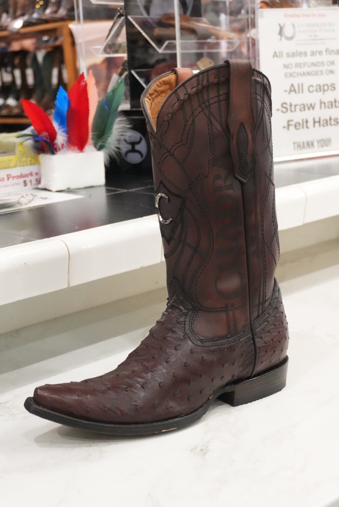 CUADRA  BOTA DE AVESTRUZ MORONI BLACK-CHERRY SNIP TOE