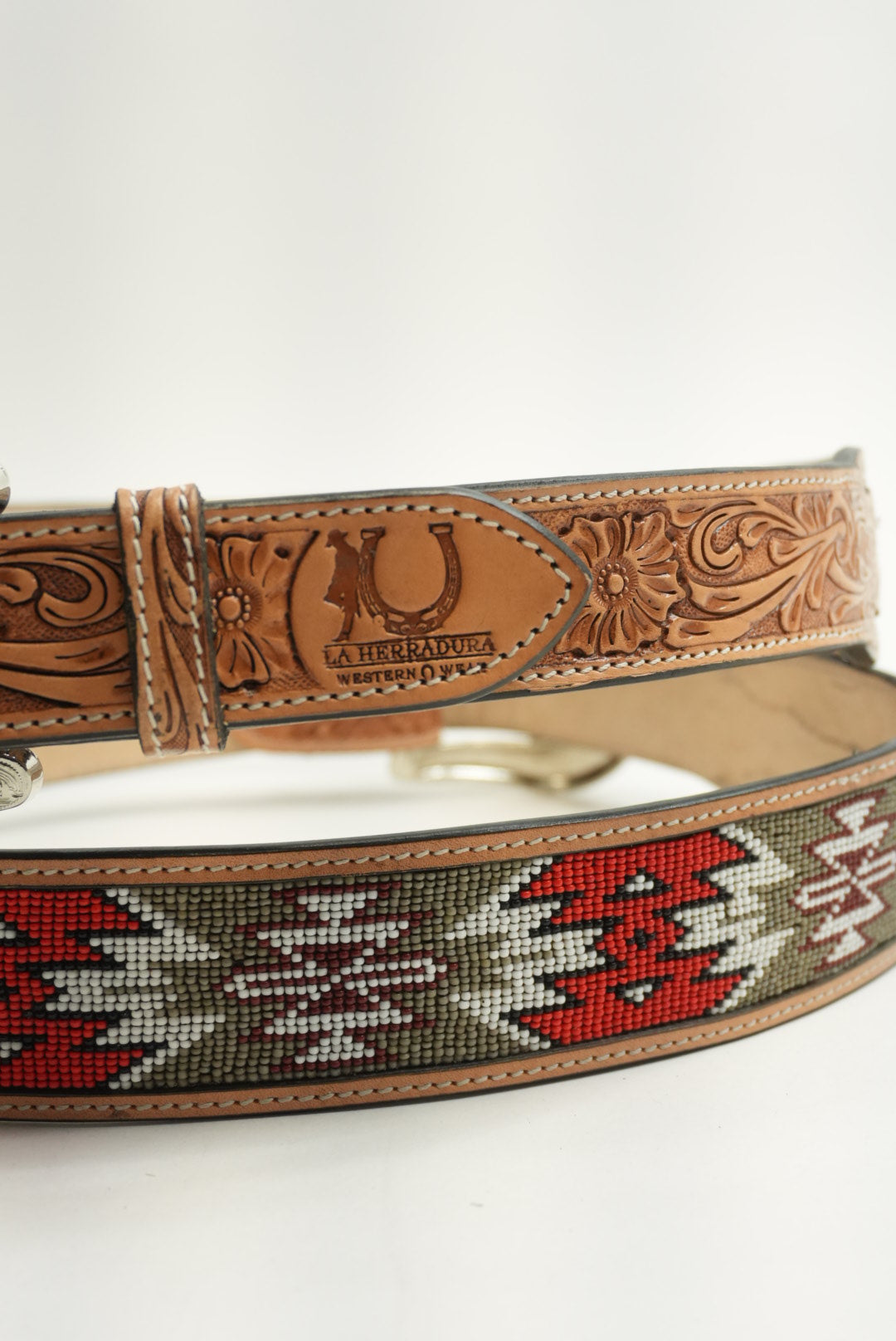 LA HERRADURA BELT 2 INCH AZTEC RED/GREY NEW DESIGN