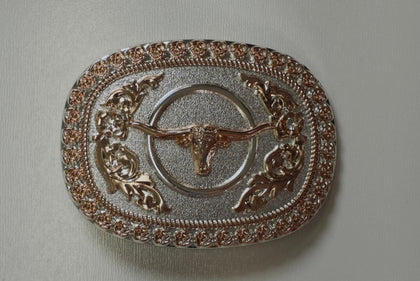 SILVER & ROSE GOLD LONGHORN ROUND BUCKLE
